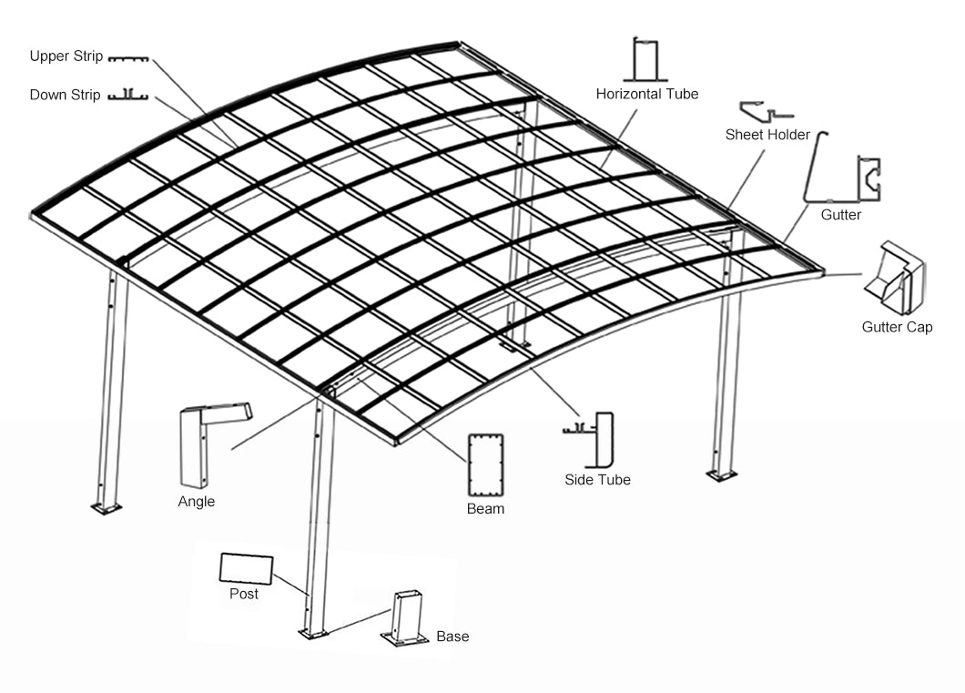Aluminium M-Shape Design Carport for 2 Cars